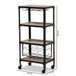 Baxton Studio Swanson Black Metal Oak Wood Mobile Kitchen Bar Cart