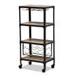 Baxton Studio Swanson Black Metal Oak Wood Mobile Kitchen Bar Cart