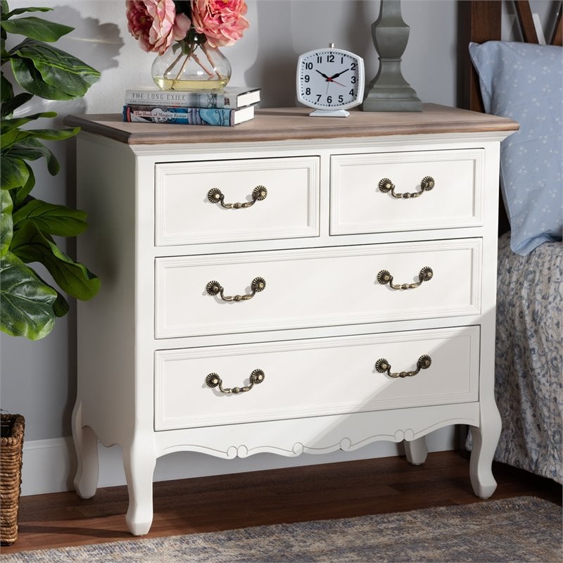 Baxton Studio Amalie White and Oak Finished 4-Drawer Accent Dresser ...