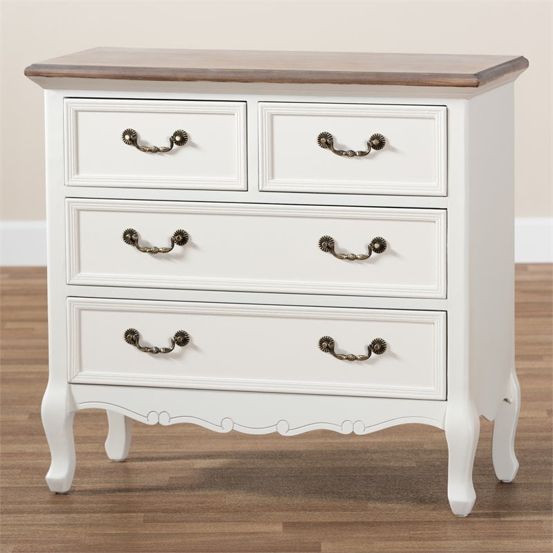 Baxton Studio Amalie White and Oak Finished 4-Drawer Accent Dresser ...