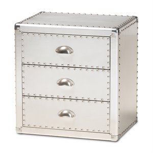 baxton studio armel metal 3-drawer nightstand in silver