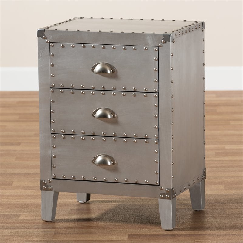Baxton Studio Claude French Industrial Silver Metal 3-Drawer End Table