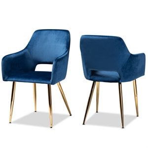 set of 2 baxton studio germaine navy blue velvet metal dining chairs