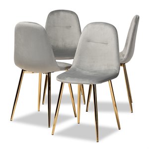 Set of 4 Baxton Studio Elyse Grey Velvet Upholstered Metal Dining Chairs
