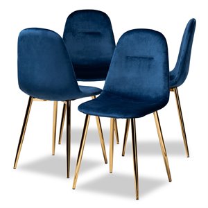 set of 4 baxton studio elyse navy blue velvet metal dining chairs