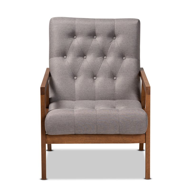 Baxton Studio Naeva Grey Upholstered Walnut Finished Wood Armchair