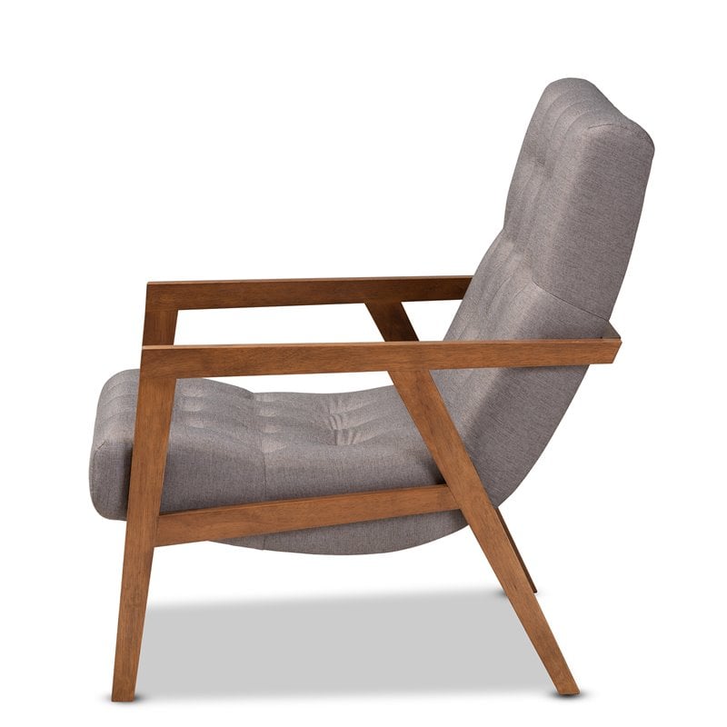 Baxton Studio Naeva Grey Upholstered Walnut Finished Wood Armchair