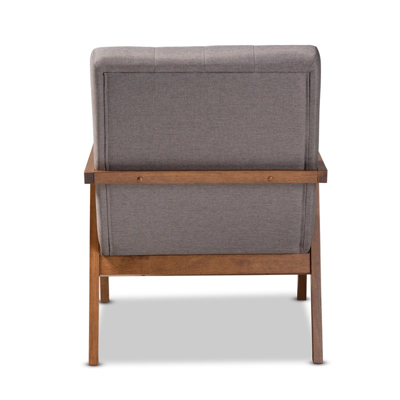 Baxton Studio Naeva Grey Upholstered Walnut Finished Wood Armchair