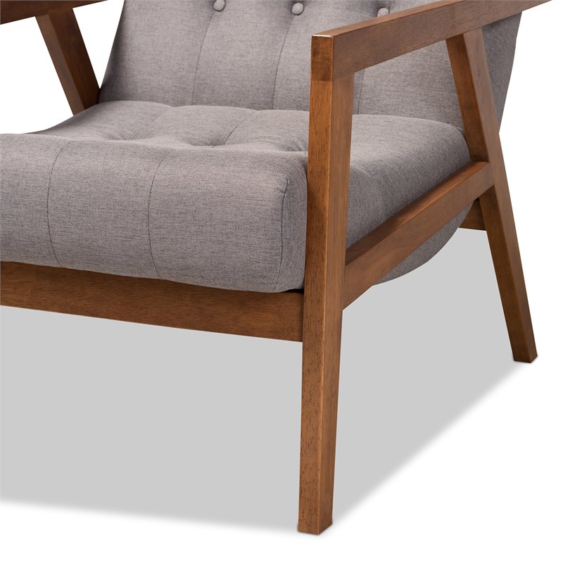 Baxton Studio Naeva Grey Upholstered Walnut Finished Wood Armchair
