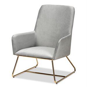 Baxton Studio Sennet Grey Velvet Upholstered Gold Finished Armchair