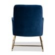 Baxton Studio Sennet Navy Blue Velvet Upholstered Gold Armchair