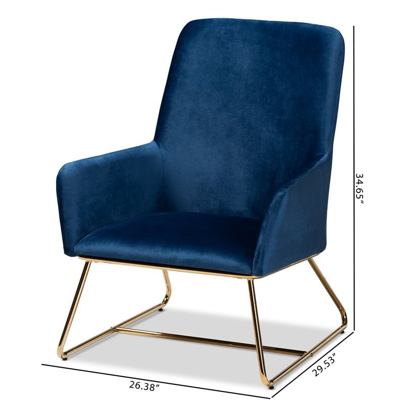 Baxton Studio Sennet Navy Blue Velvet Upholstered Gold Armchair