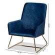 Baxton Studio Sennet Navy Blue Velvet Upholstered Gold Armchair