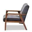 Baxton Studio Asta Grey Velvet Upholstered Walnut Wood Armchair