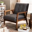 Baxton Studio Asta Grey Velvet Upholstered Walnut Wood Armchair