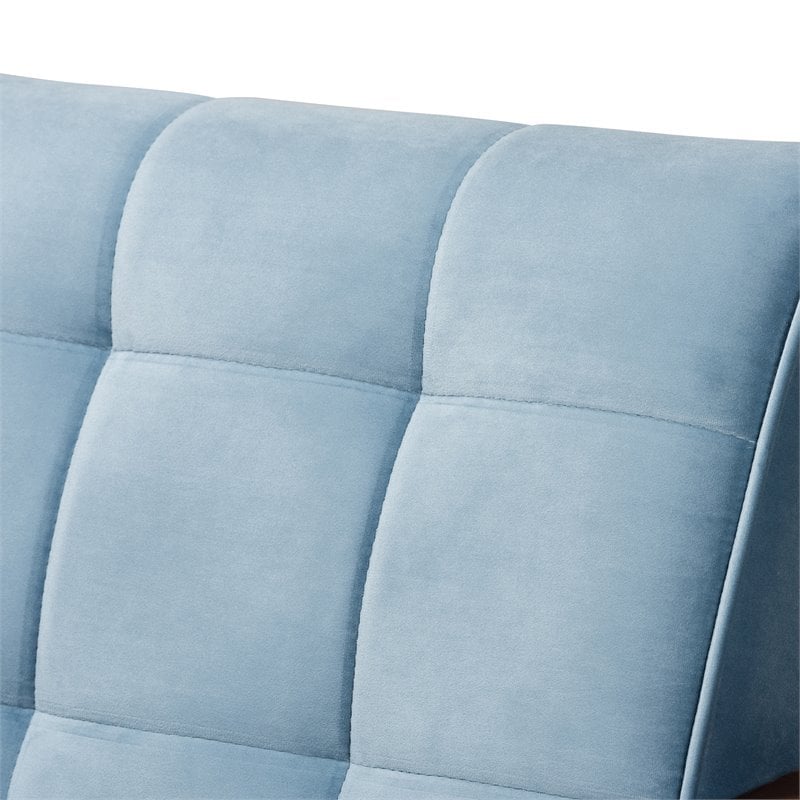 Baxton Studio Asta Light Blue Velvet Upholstered Walnut Wood Armchair