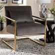 Baxton Studio Mira Grey Velvet Upholstered Gold Metal Lounge Chair