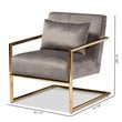 Baxton Studio Mira Grey Velvet Upholstered Gold Metal Lounge Chair