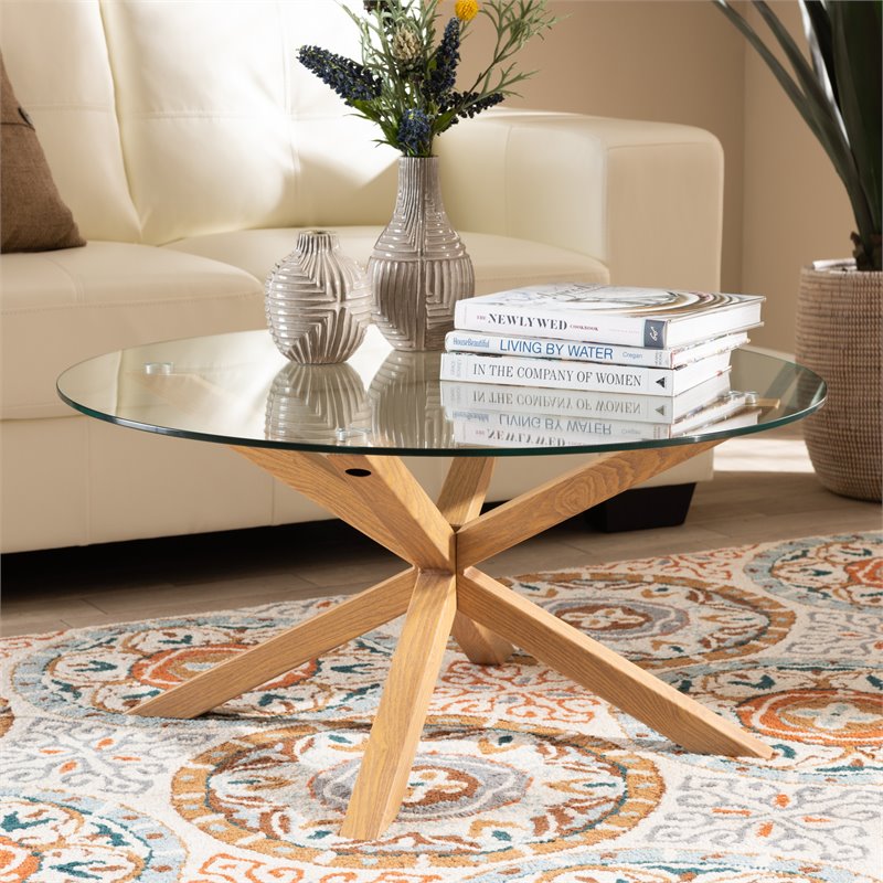 Baxton Studio Lida Glass and Wood Finished Coffee Table