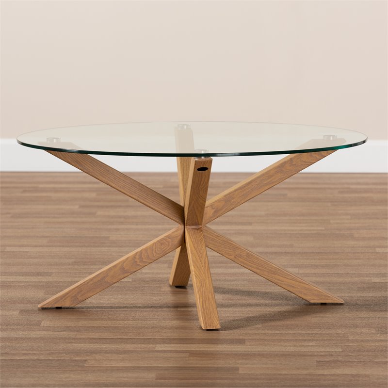 Baxton Studio Lida Glass and Wood Finished Coffee Table