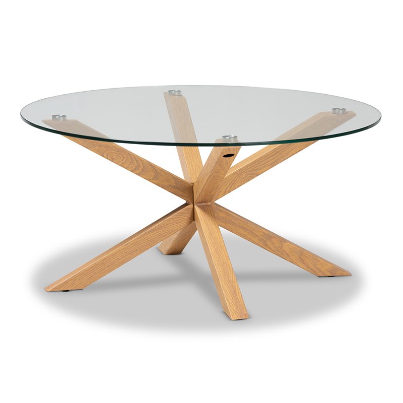 Baxton Studio Lida Glass and Wood Finished Coffee Table