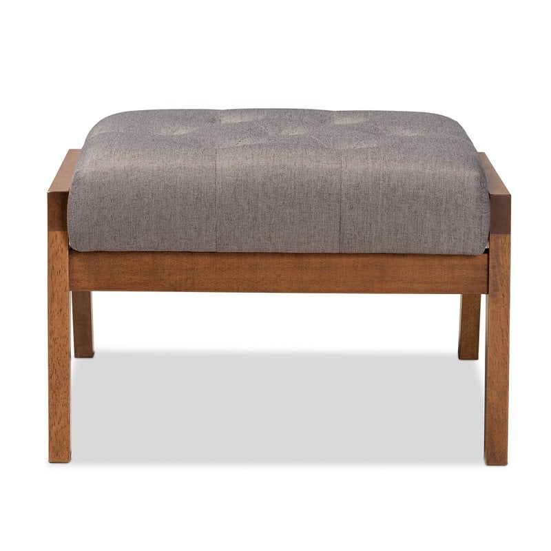 Baxton Studio Naeva Grey Upholstered Walnut Finished Wood Footstool