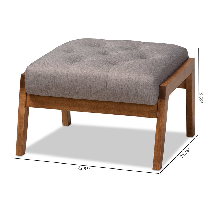 Baxton Studio Naeva Grey Upholstered Walnut Finished Wood Footstool