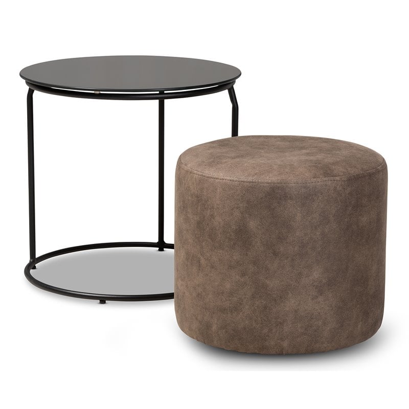 Baxton Studio Kira Black with Grey and Brown 2-Piece Table and Ottoman Set