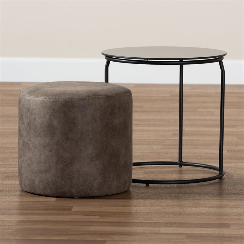 Baxton Studio Kira Black with Grey and Brown 2-Piece Table and Ottoman Set