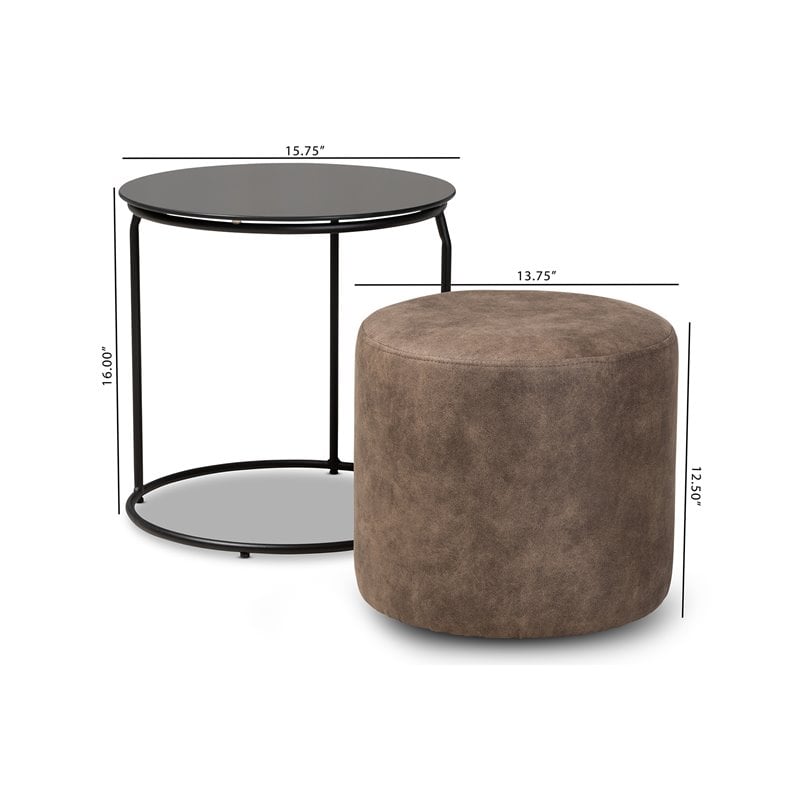 Baxton Studio Kira Black with Grey and Brown 2-Piece Table and Ottoman Set