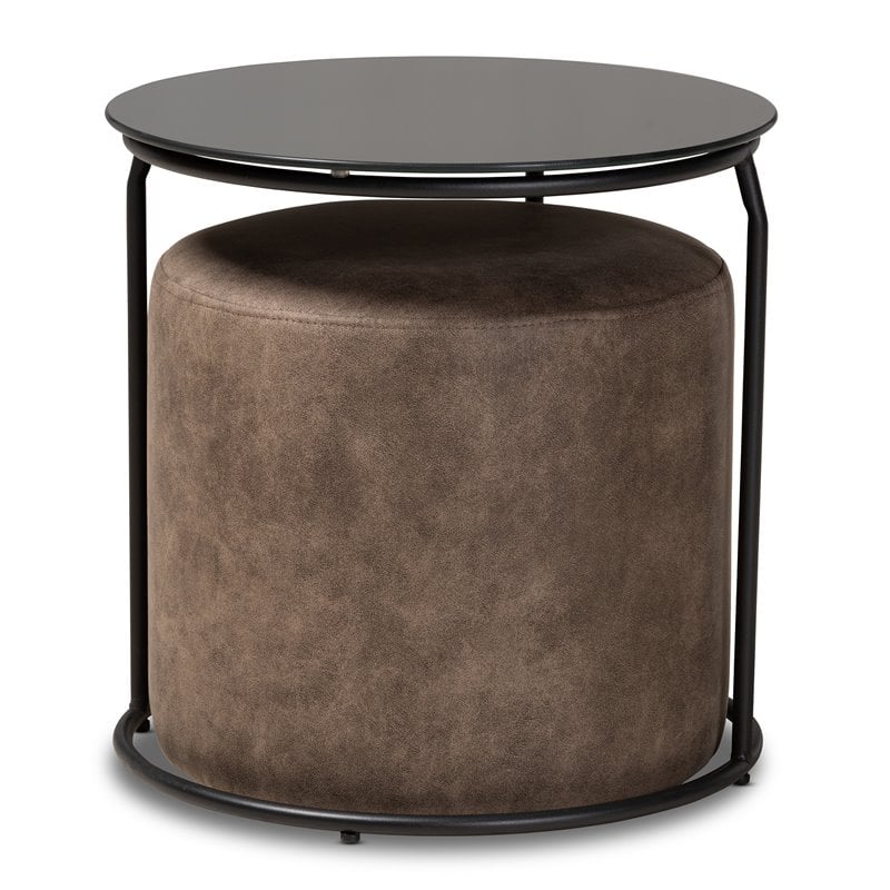 Baxton Studio Kira Black with Grey and Brown 2-Piece Table and Ottoman Set