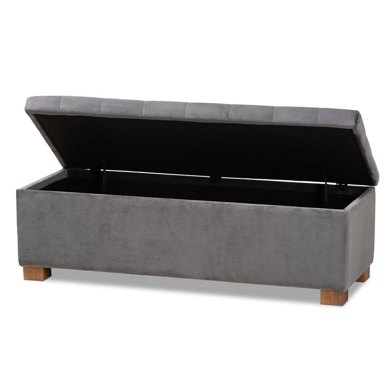 baxton studio roanoke grey velvet upholstered storage ottoman bench