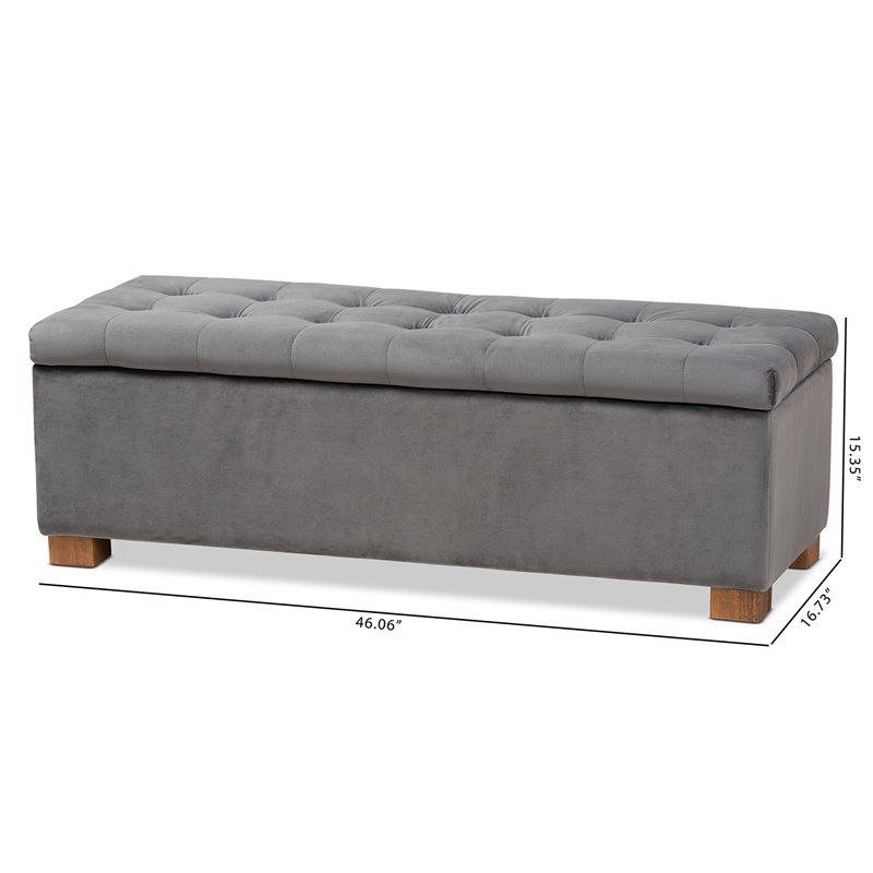 baxton studio roanoke grey velvet upholstered storage ottoman bench