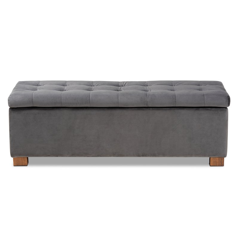 baxton studio roanoke grey velvet upholstered storage ottoman bench