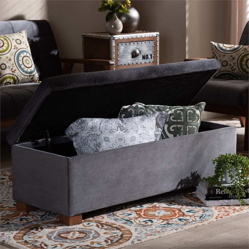 baxton studio roanoke grey velvet upholstered storage ottoman bench
