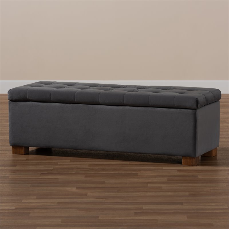 baxton studio roanoke grey velvet upholstered storage ottoman bench