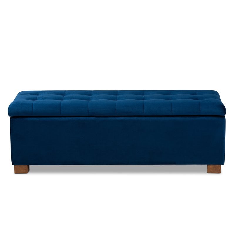 Baxton Studio Roanoke Navy Blue Velvet Upholstered Storage Ottoman Bench