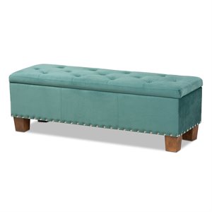 Baxton Studio Hannah Teal Blue Velvet Upholstered Storage Ottoman Bench
