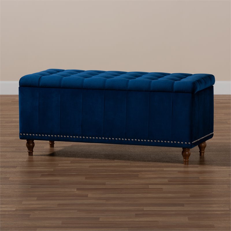 Baxton Studio Kaylee Navy Blue Velvet Upholstered Storage Ottoman Bench