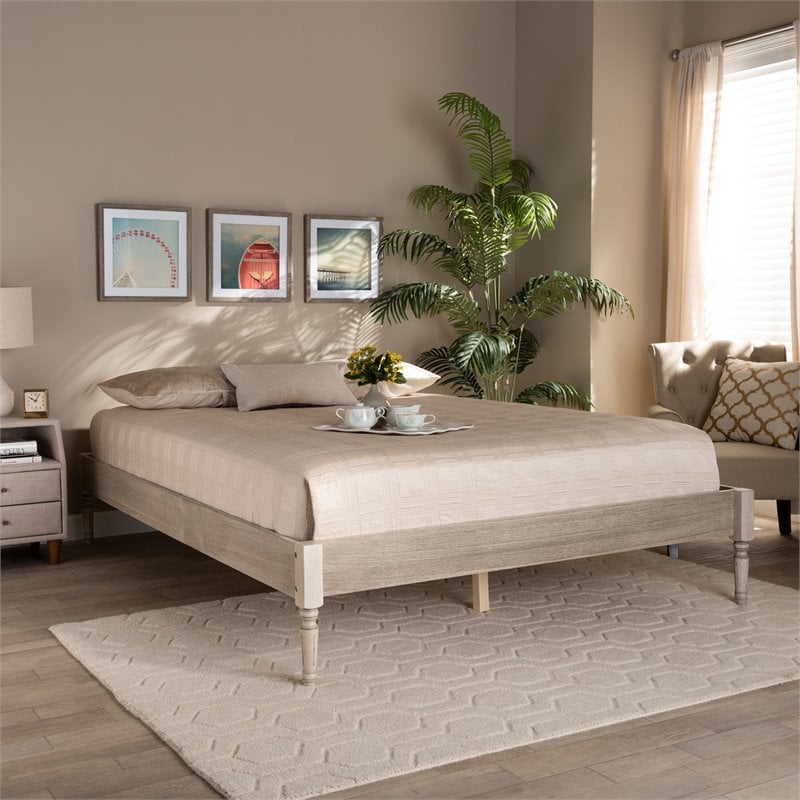Baxton Studio Colette Mid-Century Wood Platform King Bed in White Oak