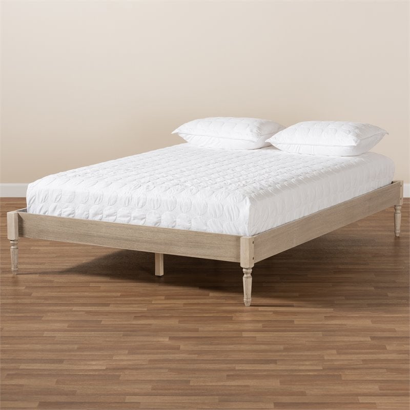 Baxton Studio Colette Mid-Century Wood Platform King Bed in White Oak