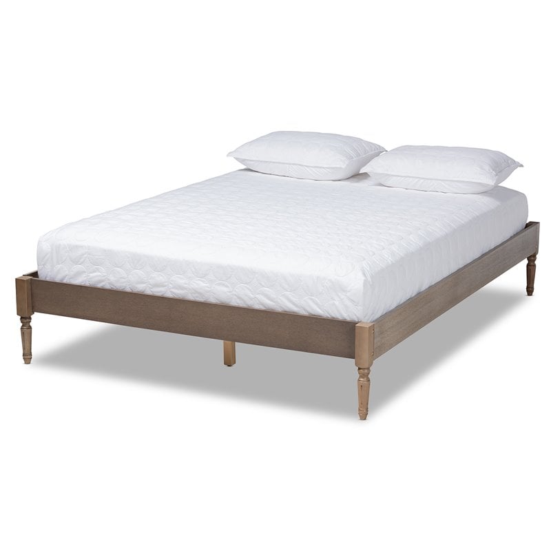 Baxton Studio Colette Mid-Century Wood Platform Full Bed in Weathered Gray