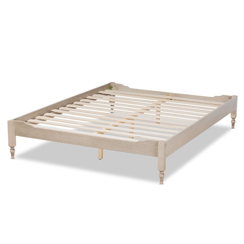 Baxton Studio Laure Mid-Century Wood Platform Queen Bed in White Oak