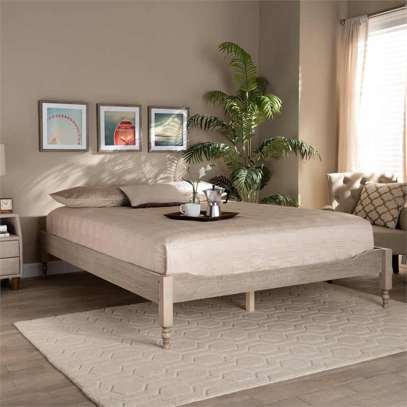 Baxton Studio Laure Mid-Century Wood Platform Queen Bed in White Oak