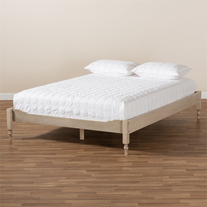 Baxton Studio Laure Mid-Century Wood Platform Queen Bed in White Oak