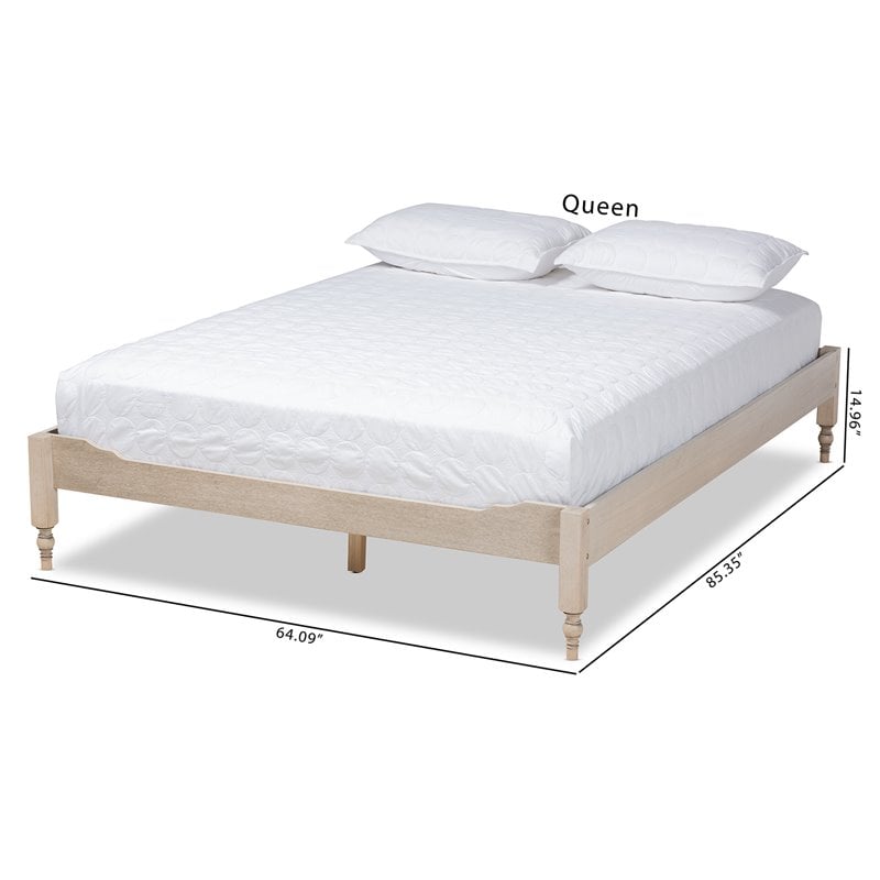 Baxton Studio Laure Mid-Century Wood Platform Queen Bed in White Oak