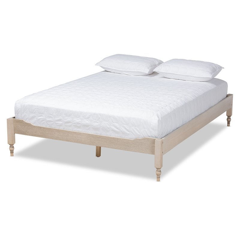 Baxton Studio Laure Mid-Century Wood Platform Queen Bed in White Oak