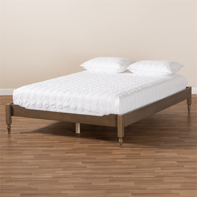 Baxton Studio Laure Mid-Century Wood Platform Full Bed in Weathered Gray