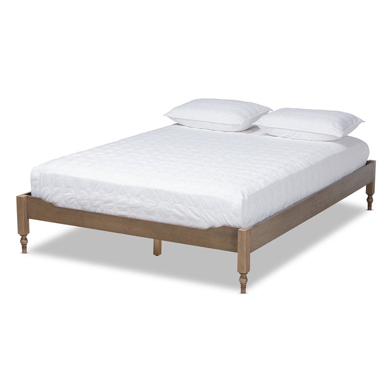 Baxton Studio Laure Mid-Century Wood Platform Full Bed in Weathered Gray