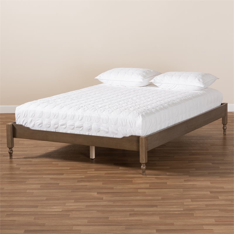 Baxton Studio Colette Mid-Century Wood Platform Queen Bed in Weathered Gray
